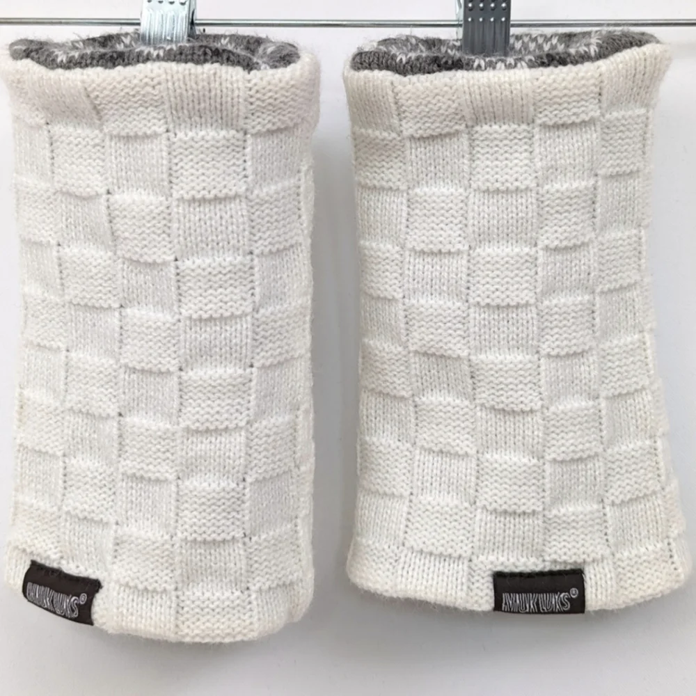 Muk Luks Knit Gloves & Reversible Hand Warmers Touch Sensitive Scandi Black Tan